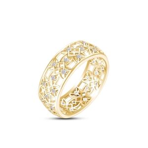 Round Simulated CZ Hollowing Flower Ring  14k Goldover 925 Size 5.5